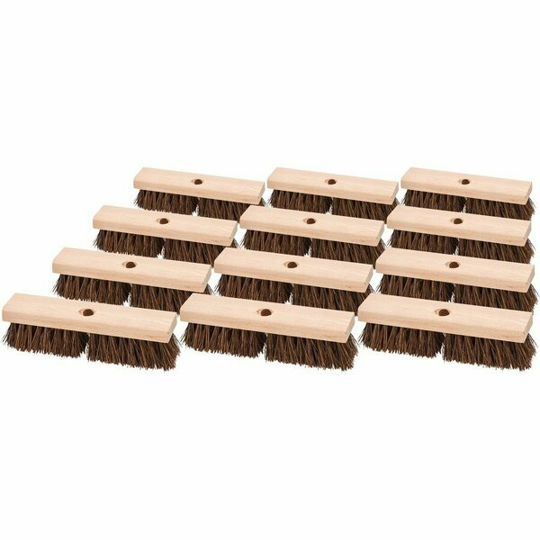 Genuine Joe Deck/Floor Brush - 10in Wooden Handle - Palmyra Bristles, 12PK GJO18416CT